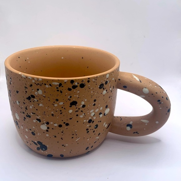 Mug speckled egg look black & white on Beige Mug w/ donut Handle Cup - Picture 1 of 7